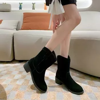 Shoes for Women 2024 High Quality Slip-on Women s Boots Fashion Sewing Modern Boots Women Hot Sale Plus Size Mid-Calf Boots 35 хаки