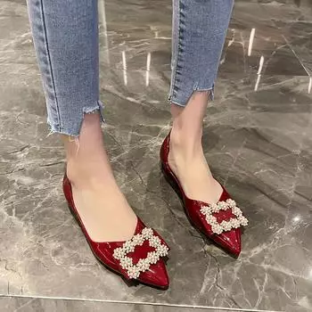 Shoes for Women 2024 New Casual Red Women s Spring Autumn Pointed Toe French Flat Sole Shoes Ladies Shoes Loafers Zapatos Mujer 35 чёрный