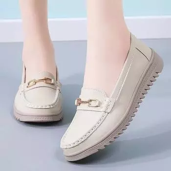 Shoes for Women 2025 Spring New Casual Soft Leather Shoes Autumn Slip on Loafers Zapatos Mujer Women Flat Moccasins Nursing Shoe 35