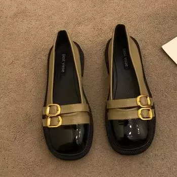 Shoes for Women Fashion Spring and Autumn Women s Flats Mixed Colors One Word Buckle Shallow Mouth Round Toe Shoes Women 35 покинуть белый