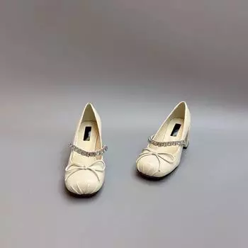 Shoes For Women Korean Style With Bow Square Heels Woman Pumps Promotion Hot And Low Price Non Slip Summer 2024 Discount Social 35