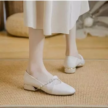 Shoes for Women Moccasins Block Heel Woman Pumps Office Chunky Heels Pearl Quick Delivery on Promotion Y2k Footwear High Quality 35