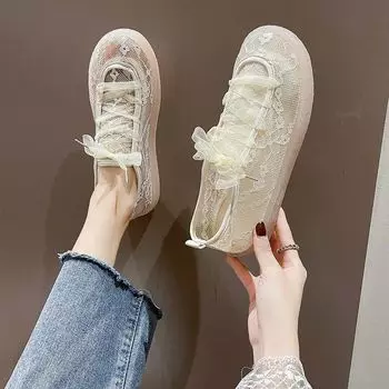 Обувь для женщин Off White Clear Женская обувь Прозрачная шнуровка на плоской подошве Мода 2024 Вулканизированная обувь для ходьбы Оригинальная в продаже 35