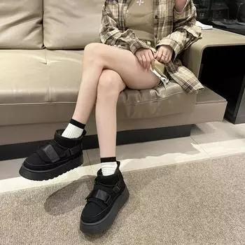 Shoes for Women Platform Ankle Round Toe Elastic Black Booties Chunky Suede Womens Snow Boots Boot Female Winter 2024 Comfrtable 36