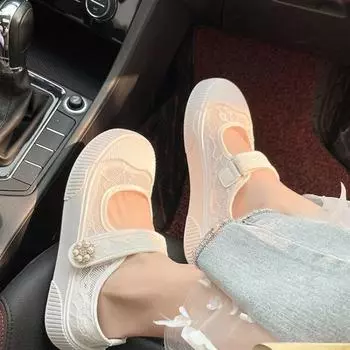 Shoes for Women Rhinestone Woman Footwear Mesh Breathable Round Toe Clear Transparent Diamond with Crystals New Arrival 2024 A H 35