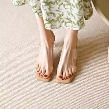 Shoes for Women Slippers Super High Heels 9cm Heel Transparent Sandals Woman Elegant Party Slides Sexy Summer Luxury Fashion New 35 абрикосовый