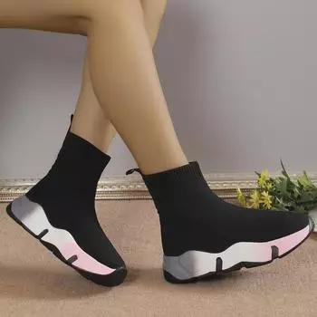 Shoes for Women Spring and Autumn Women s Boots Mixed Colors Round Toe Stretch Fabric Mid Heel Water Proof Fashion Boots 36 розовый