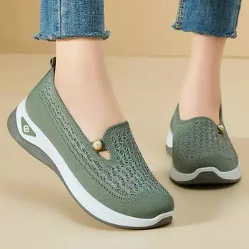 Shoes for Women Summer Fashion Mesh Breathable Slip on Platform Shoes Wedges Casual Non-slip Flats Sneakers Women 36