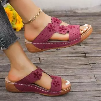 Shoes for Women Summer Women Slippers PU Outdoor Casual Wedges Platform Sandals Plus Size 36-43 Slip on Retro Roman Sandals 36