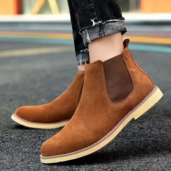 Shoes Man Winter Men Ankle Chelsea Boots New Fashion Casual Male Shoes Cow Suede Leather Slip Ons Plush Warm Man Snow Boots 35 чёрный