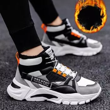 Shoes Men Plush Warm High Top Lace-up Snow Boots Mens Fashion Sneakers Platform Casual Winter Shoes Male Outdoor Shoes 39 чёрный