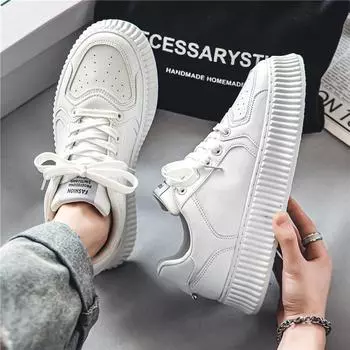 Shoes men s 2025 new spring Korean version of little white shoes platform muffin biscuit shoes men s sports and leisure board shoes 39 белый