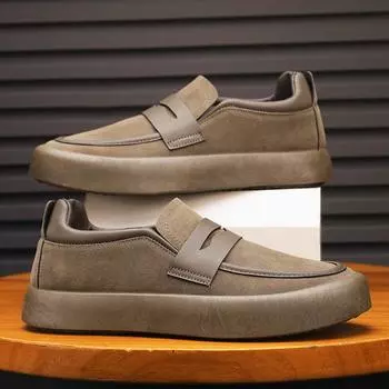 Shoes Men s Autumn Versatile Trend Foot Casual Leather Shoes Men s Driving Doudou Shoes One Pedal Lazy Loafers 39 хаки