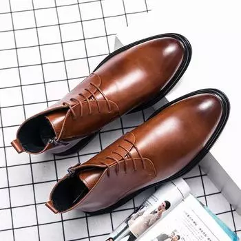 Shoes Men s Four Seasons Men s High Top Shoes Leather Boots Men s Shoes Martin Boots Men s Medium Top Leather Shoes Men s British Bullock Short Boots 38 коричневый