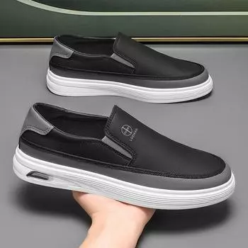 Shoes Men s Spring 2025 New Men s Casual Leather Shoes Lazy Sleeve Doudou Shoes Soft Leather Soft Sole Driving Shoes 39 белый