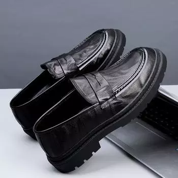 Shoes Men s Spring Trend Casual Leather Shoes Genuine Leather Versatile Doudou Shoes Black Lazy Trend Shoes One Pedal Loafers 38 чёрный