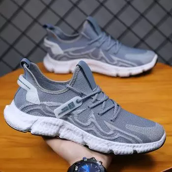 Shoes Men s Tide 2025 Spring Breathable Sneakers Flying Weaving Mesh Trend Running Shoes Large Size Soft-soled Men s Shoes 39 чёрный