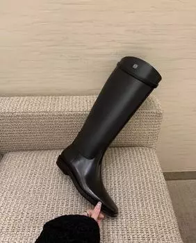 Shoes square head leather diagonal mouth loop thick heel high boots women s knight boots autumn 35