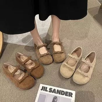 Shoes with new 2025 soft-soled single shoes French flats skirt bow Mary Jane shoes women s ballet shoes spring 35 хаки