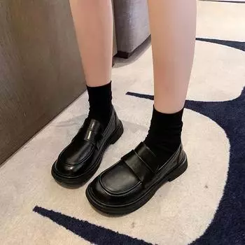 Shoes Woman 2024 British Style Autumn Slip-on Oxfords Clogs Platform Loafers with Fur Female Footwear Soft All-Match New Preppy 35 чёрный