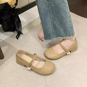 Shoes Woman 2024 Female Footwear Shallow Mouth Soft Low Heels Round Toe Casual Sneaker New on Heels Dress Moccasin Summer Mary J 35 абрикосовый