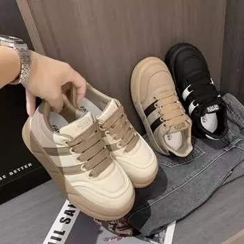 Shoes Woman 2024 Trend Korean Style Thick-soled Height-increasing Sneakers for Female Students Fashionable Casual Plus Size 40 35 чёрный