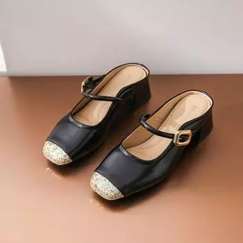 Shoes Woman 2024 Trend Luxury Genuine Leather Slippers Summer Women s Sandals Pointed Toe Rivets High Heels Casual Ladies Shoes 35 чёрный
