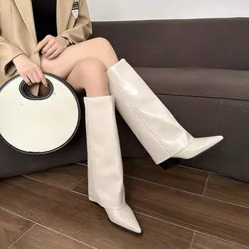 Обувь женская 2024 года, тренд, зима, осень, женские сапоги, новые, высокие, до колена, с острым носком, каблуки, Pole Dance, новый рок, элегантный, сексуальный, роскошный 35