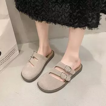 Shoes Woman 2024 Trend Women s Suede Mules Slippers Platform Flats Boston Clogs Sandals Fashion Outdoor Slip on Beach Sandal 35 хаки