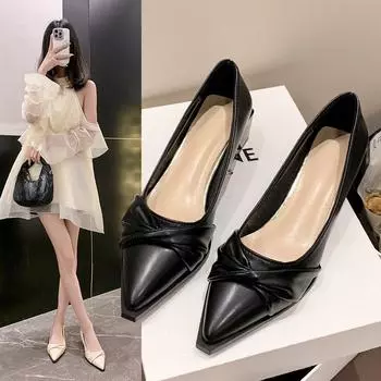 Shoes Woman Heels Luxury Women s Shoes Elegant Heel with Pointed Head Dress Pump Black Sexy Slip-on Ladies Shoes on Sale Wedding 35 бежевый