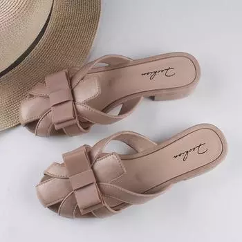 Туфли Женские Тренд Женские Сандалии Летняя Мода Простые Однотонные Удобные Квадратный Каблук Толстый Каблук Круглый Носок Слипоны 41