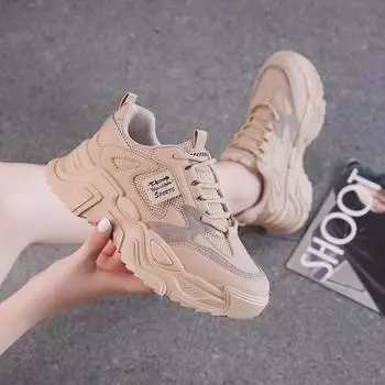 Shoes women s 2024 new autumn popular platform dad shoes casual versatile autumn mesh breathable sports women s shoes 35 хаки