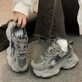 Shoes women s 2024 new popular autumn thin breathable dad shoes show small feet, thick soles increase height casual sports shoes 35 серый