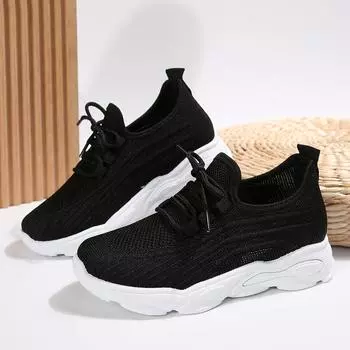 Shoes women s 2025 fly-woven mesh soft sole is not tired, comfortable and breathable sports and leisure shoes 27 чёрный
