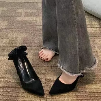 Shoes women s 2025 new autumn high heels pointed thin heel black square buckle versatile cat heel shoes spring shoes 34