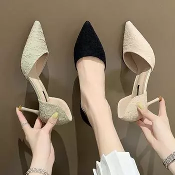 Shoes women s 2025 new summer fashion stiletto shallow pointed high heels women s stiletto Internet celebrity hollow single shoes 34 зелёный