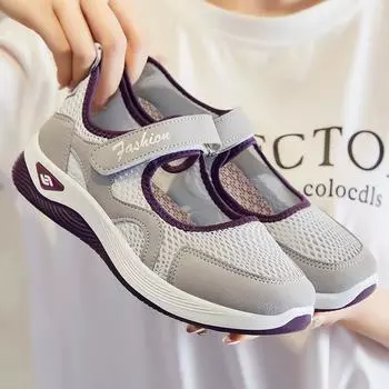Shoes women s 2025 summer new walking shoes shoes middle-aged and elderly mother shoes Velcro mesh shoes 36