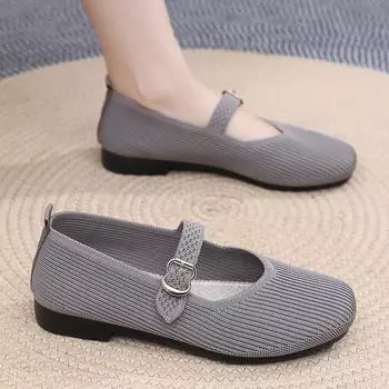 Shoes women s casual fashion spring and autumn women s single shoes flying woven breathable soft sole one pedal shallow mouth flat bottom wom 35 серый