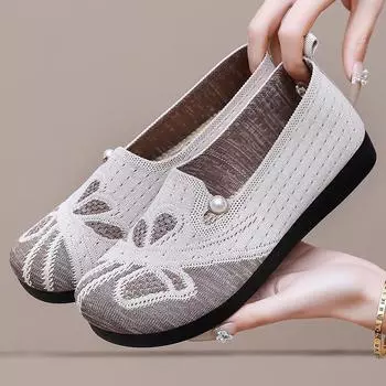 Shoes women s shoes versatile summer new fly-woven breathable comfortable casual shoes soft-soled mother shoes one pedal lazy shoes 36
