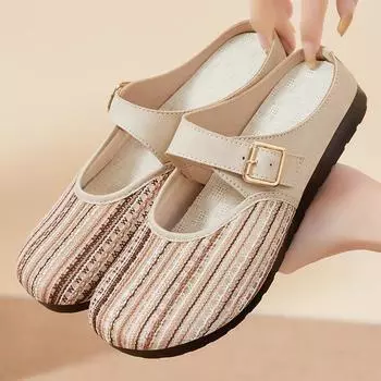 Shoes Women s Shoes Versatile Summer New Striped Baotou Half-drag Sandals Women s Pedal Fashion Outer Slippers 36