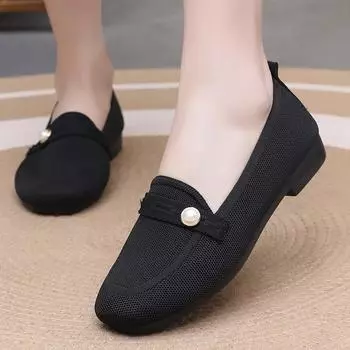 Shoes women s spring and autumn casual fashion women s single shoes flying woven breathable soft sole one pedal shallow mouth flat bottom women s 35 чёрный