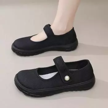 Shoes women s spring and autumn new flat bottom low heel buckle fashion casual shoes retro soft sole round head breathable popular women s shoes 35 чёрный