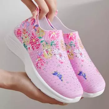 Shoes women s spring new fashion trend fly-woven one-pedal mother shoes rhinestone socks shoes 36