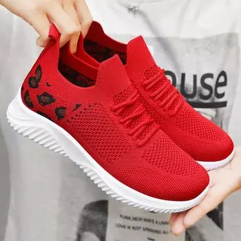 Shoes Women S Summer Fly-Woven Single Shoes Breathable Mesh Shoes Lightweight Soft-Soled Casual Shoes Leopard Print Women S Shoes Socks Shoes 36