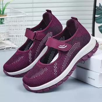 Shoes women s summer mesh walking shoes flying woven breathable middle-aged shoes Velcro women s shoes 36