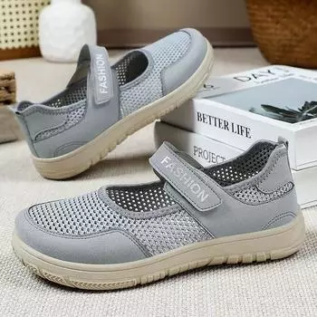 Shoes women s summer soft-soled grandma cloth shoes fat feet old man shoes women s wide head large size comfortable Velcro mother shoes 36