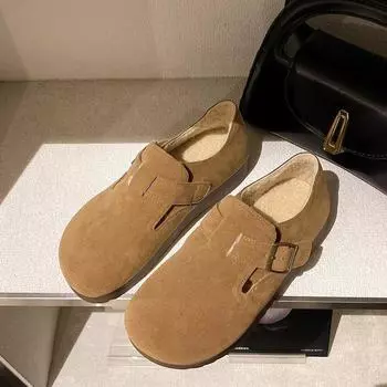 Shoes women s velvet autumn and winter new all-inclusive one-pedal soft-soled beanie shoes lamb wool cotton shoes 35 коричневый