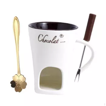 Шоколадная чашечка для фондю с вилкой и ложкой, плавление сыра, подогреватель масла и бульона белый