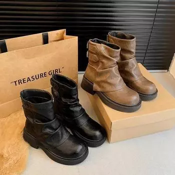 Short Boots 2024 Winter New Trend Design Women s Boots Street Hundred Fashion Outdoor Short Boots High Heel Shoes for Women 35 коричневый