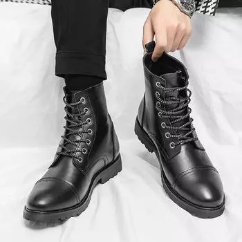 Short Boots Pointed High Top Dress Shoes Men Fashion Casual Chelsea Boots Men s Leather Boots Original High Quality Ankle Boots 38 чёрный